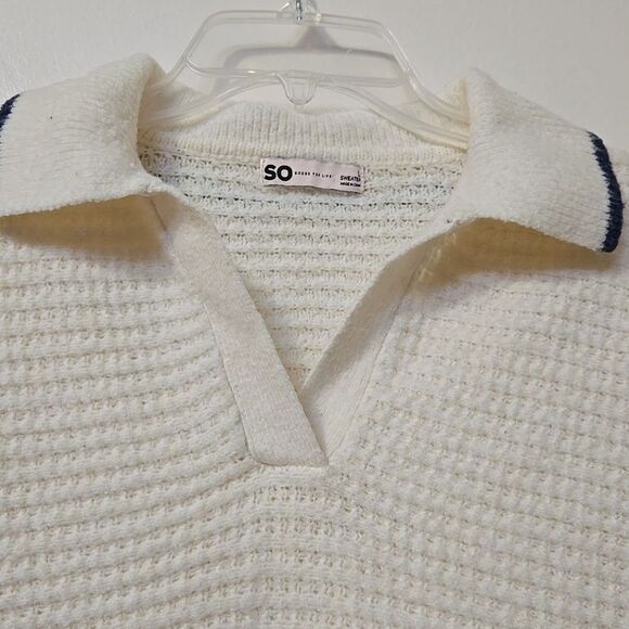 SO Waffle Knit Sweater Collared Size  Large Womens Comfy Warm Boxy - Picture 3 of 7